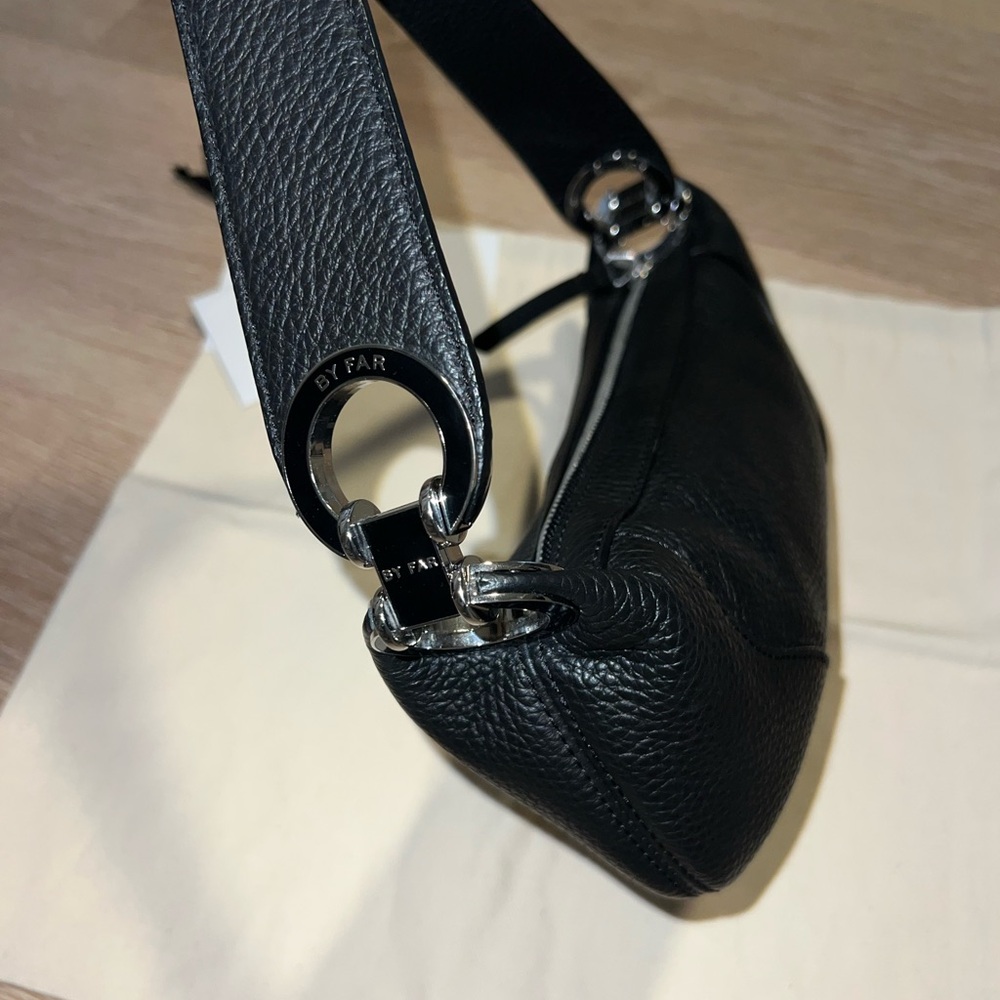 BY FAR Mini Amira Black Grained Leather & Silver Shoulder Bag - Picture 4 of 8